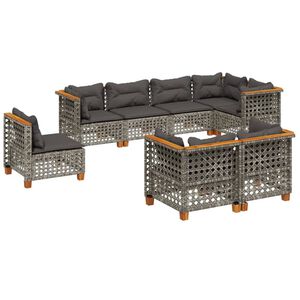 vidaXL 8 Piece Garden Sofa Set with Cushions Grey Poly Rattan