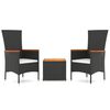vidaXL 3 Piece Garden Lounge Set Black Poly Rattan&Solid Wood Acacia