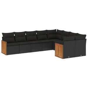 vidaXL 9 Piece Garden Sofa Set with Cushions Black Poly Rattan