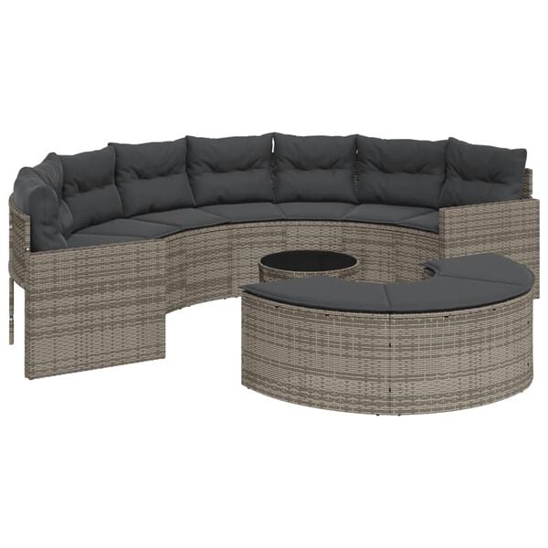 vidaXL 3 Piece Garden Sofa Set Half-Round Grey Poly Rattan