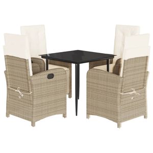 vidaXL 5 Piece Garden Dining Set with Cushions Beige Poly Rattan