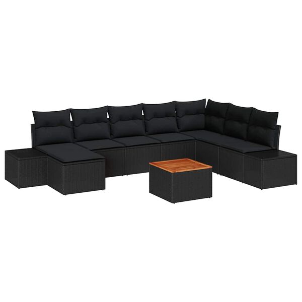 vidaXL Garden Sofa Set with Cushion 9 pcs Black Poly rattan