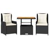 vidaXL 3 Piece Bistro Set with Cushions Black Poly Rattan