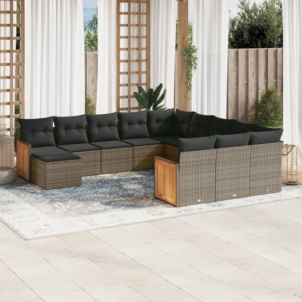 vidaXL 12 Piece Garden Sofa Set with Cushions Grey Poly Rattan