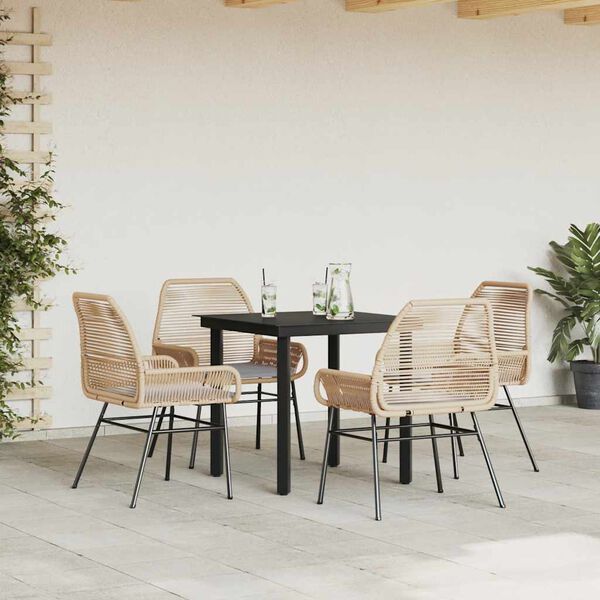 vidaXL 5 Piece Garden Dining Set with Cushions Brown Poly Rattan Glass
