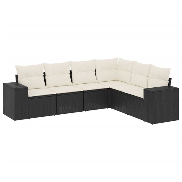 vidaXL 6 Piece Garden Sofa Set with Cushions Black Poly Rattan