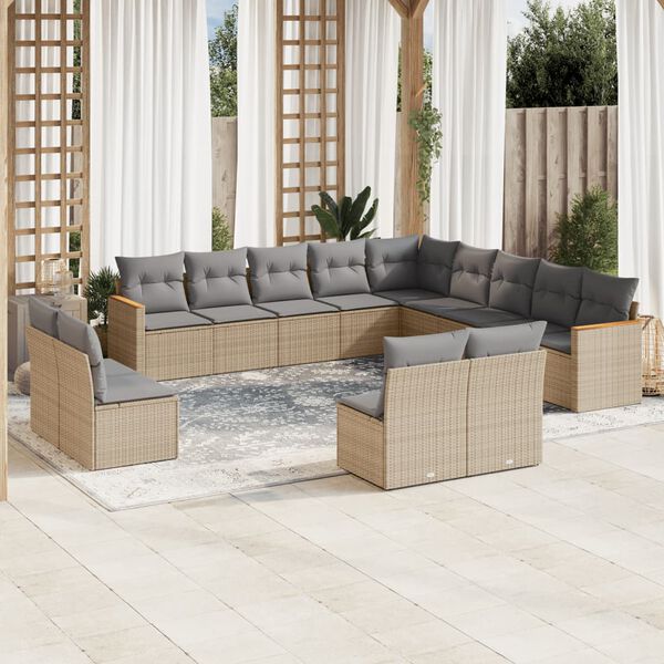 vidaXL 13 Piece Garden Sofa Set with Cushions Mix Beige Poly Rattan