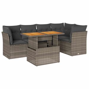 vidaXL 6 Piece Garden Sofa Set with Cushions Grey Poly Rattan