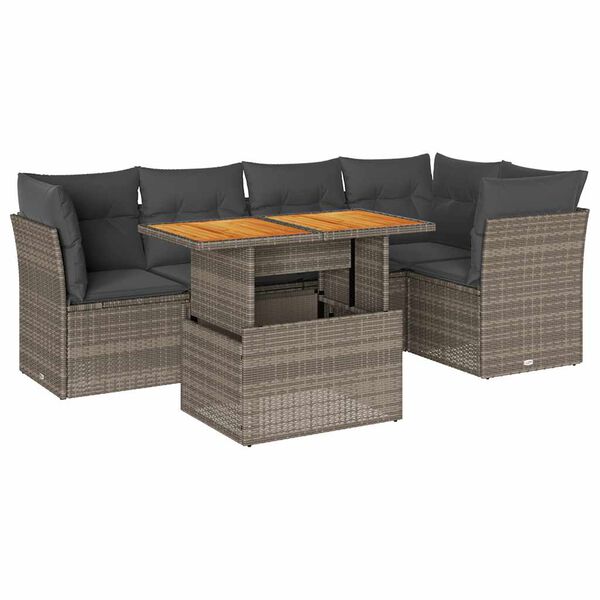 vidaXL 6 Piece Garden Sofa Set with Cushions Grey Poly Rattan