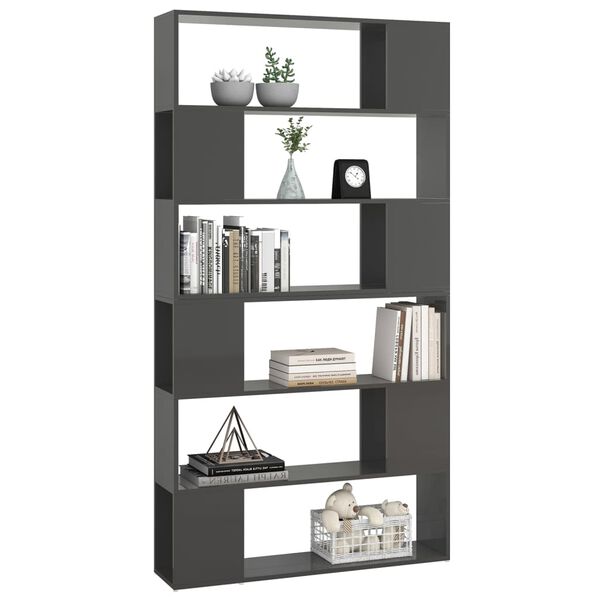 vidaXL Book Cabinet Room Divider High Gloss Grey 100x24x188 cm
