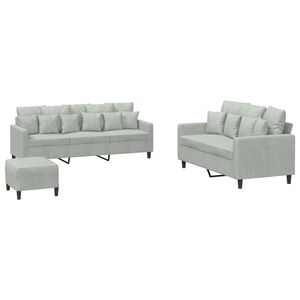 vidaXL 3 Piece Sofa Set with Cushions Light Grey Velvet