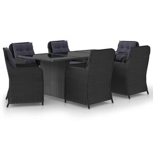 vidaXL 7 Piece Garden Dining Set Poly Rattan Black