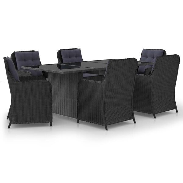 vidaXL 7 Piece Garden Dining Set Poly Rattan Black