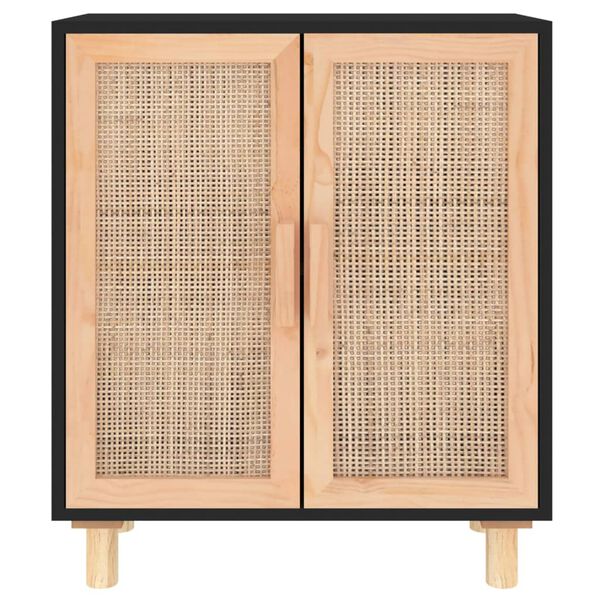 vidaXL Sideboard Black 60x30x70 cm Solid Wood Pine and Natural Rattan