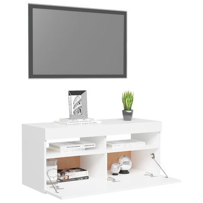 vidaXL TV Cabinet with LED Lights White 90x35x40 cm