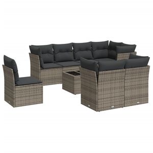 vidaXL 9 Piece Garden Sofa Set with Cushions Grey Poly Rattan