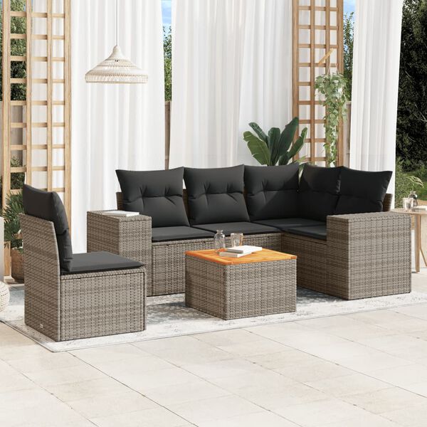 vidaXL 6 Piece Garden Sofa Set with Cushions Grey Poly Rattan