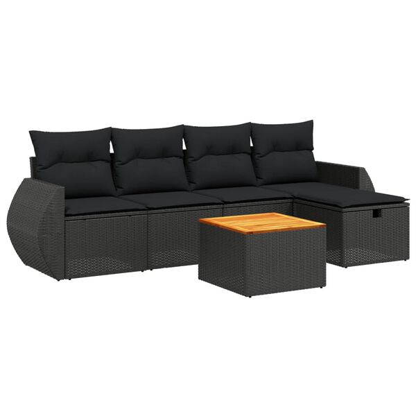 vidaXL 6 Piece Garden Sofa Set with Cushions Black Poly Rattan