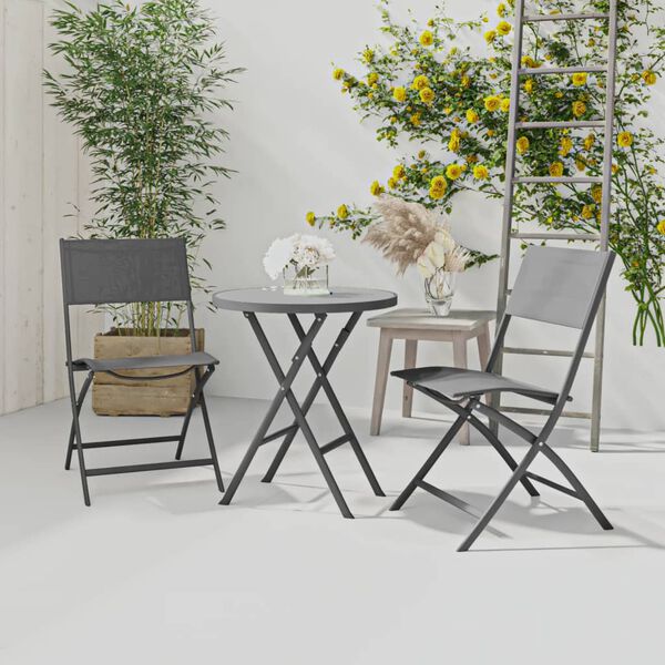 vidaXL 3 Piece Folding Bistro Set Steel Grey