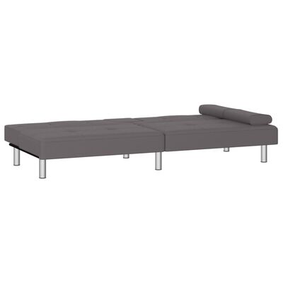 vidaXL Sofa Bed with Cup Holders Grey Faux Leather