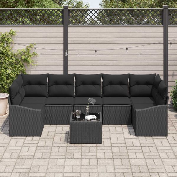 vidaXL Sofa Set with Cushion with Storage 8 pcs Black Poly Rattan