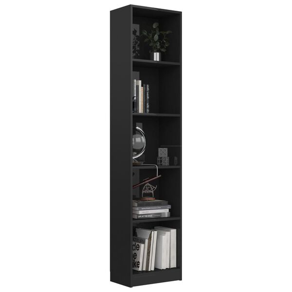 vidaXL 5-Tier Book Cabinet High Gloss Black 40x24x175 cm Engineered Wood
