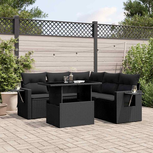 vidaXL 6 Piece Garden Sofa Set with Cushions Black Poly Rattan