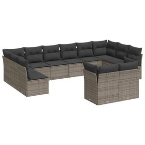 vidaXL 12 Piece Garden Sofa Set with Cushions Grey Poly Rattan