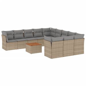 vidaXL 12 Piece Garden Sofa Set with Cushions Beige Poly Rattan