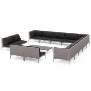 vidaXL 14 Piece Garden Lounge Set with Cushions Poly Rattan Dark Grey