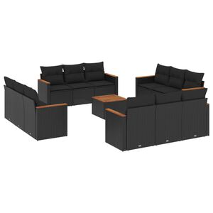 vidaXL 13 Piece Garden Sofa Set with Cushions Black Poly Rattan