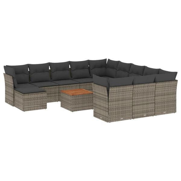 vidaXL 13 Piece Garden Sofa Set with Cushions Grey Poly Rattan