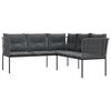 vidaXL Garden Sofa with Cushions L-shaped Black Steel and Textilene