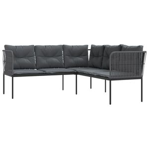vidaXL Garden Sofa with Cushions L-shaped Black Steel and Textilene