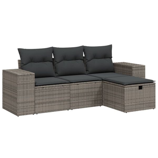 vidaXL 4 Piece Garden Sofa Set with Cushions Grey Poly Rattan