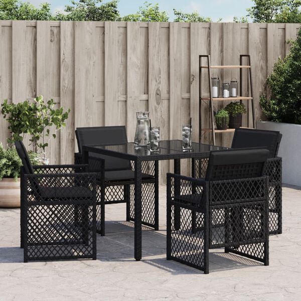 vidaXL Garden Chairs with Cushions 4 pcs Black Poly Rattan