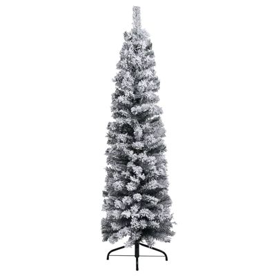 vidaXL Slim Pre-lit Christmas Tree with Flocked Snow Green 240 cm PVC