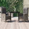 vidaXL 3 Piece Garden Dining Set with Cushions Black and Grey Poly Rattan