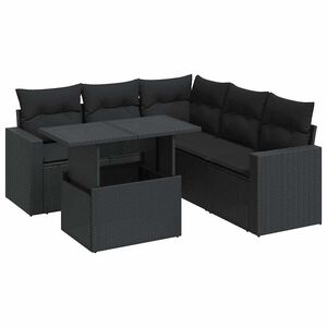 vidaXL 6 Piece Garden Sofa Set with Cushions Black Poly Rattan