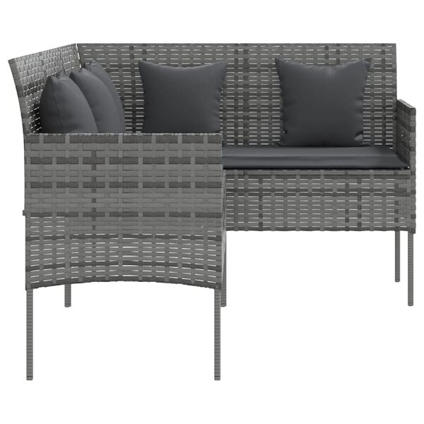 vidaXL L-shaped Couch Sofa with Cushions Poly Rattan Grey