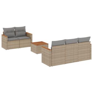 vidaXL 6 Piece Garden Sofa Set with Cushions Beige Poly Rattan