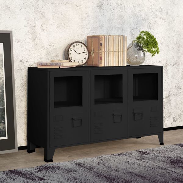 vidaXL Industrial Sideboard Black 105x35x62 cm Metal and Glass