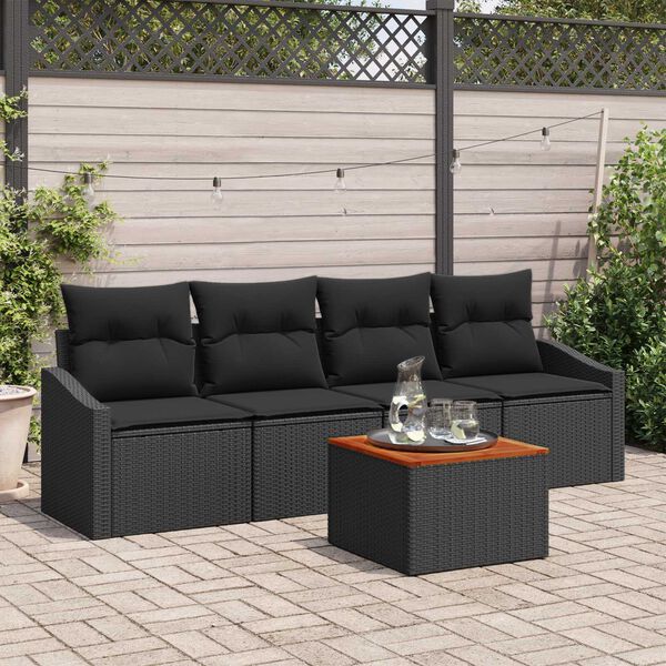 vidaXL Garden Sofa Set with Storage 5 pcs Black Poly Rattan