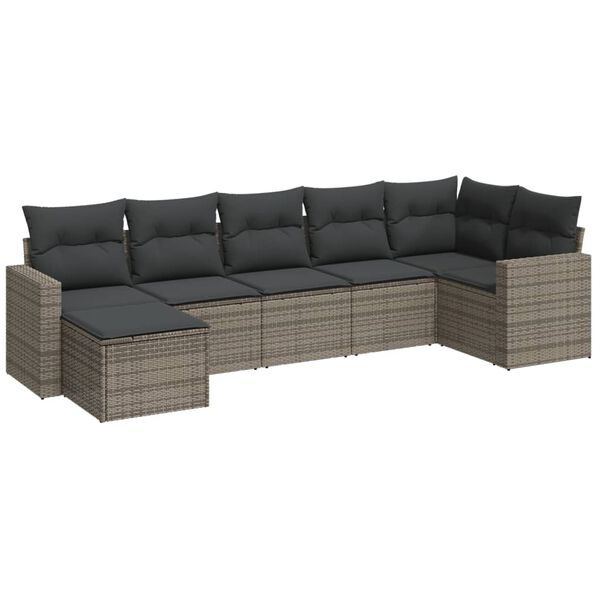 vidaXL 7 Piece Garden Sofa Set with Cushions Grey Poly Rattan