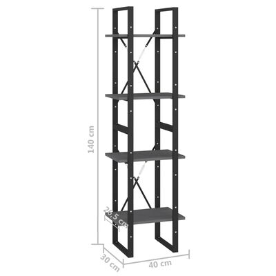 vidaXL 4-Tier Book Cabinet Grey 40x30x140 cm Solid Pine Wood
