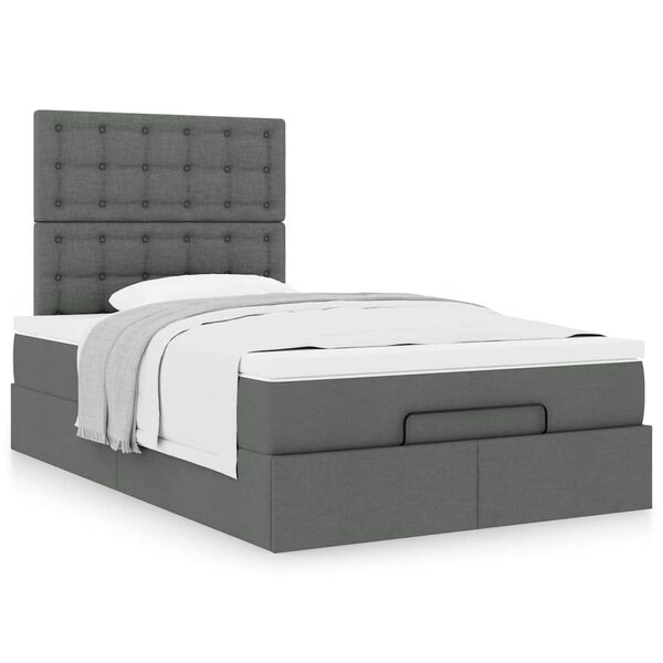 vidaXL Ottoman Bed with Mattress Dark Grey King Single Fabric
