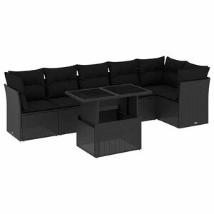 vidaXL 7 Piece Garden Sofa Set with Cushions Black Poly Rattan