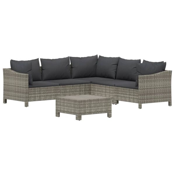 vidaXL 6 Piece Garden Lounge Set with Cushions Grey Poly Rattan