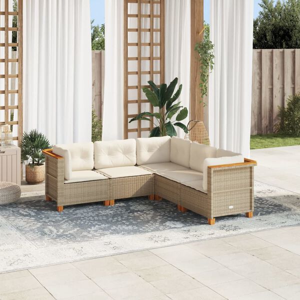 vidaXL 5 Piece Garden Sofa Set with Cushions Beige Poly Rattan