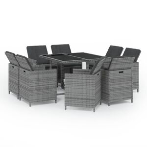 vidaXL 9 Piece Garden Dining Set with Cushions Poly Rattan Grey
